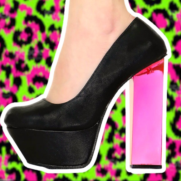 Qupid MONTE Color-Block Neon Lucite Chunky Heel Platform Pump - Picture 4 of 4